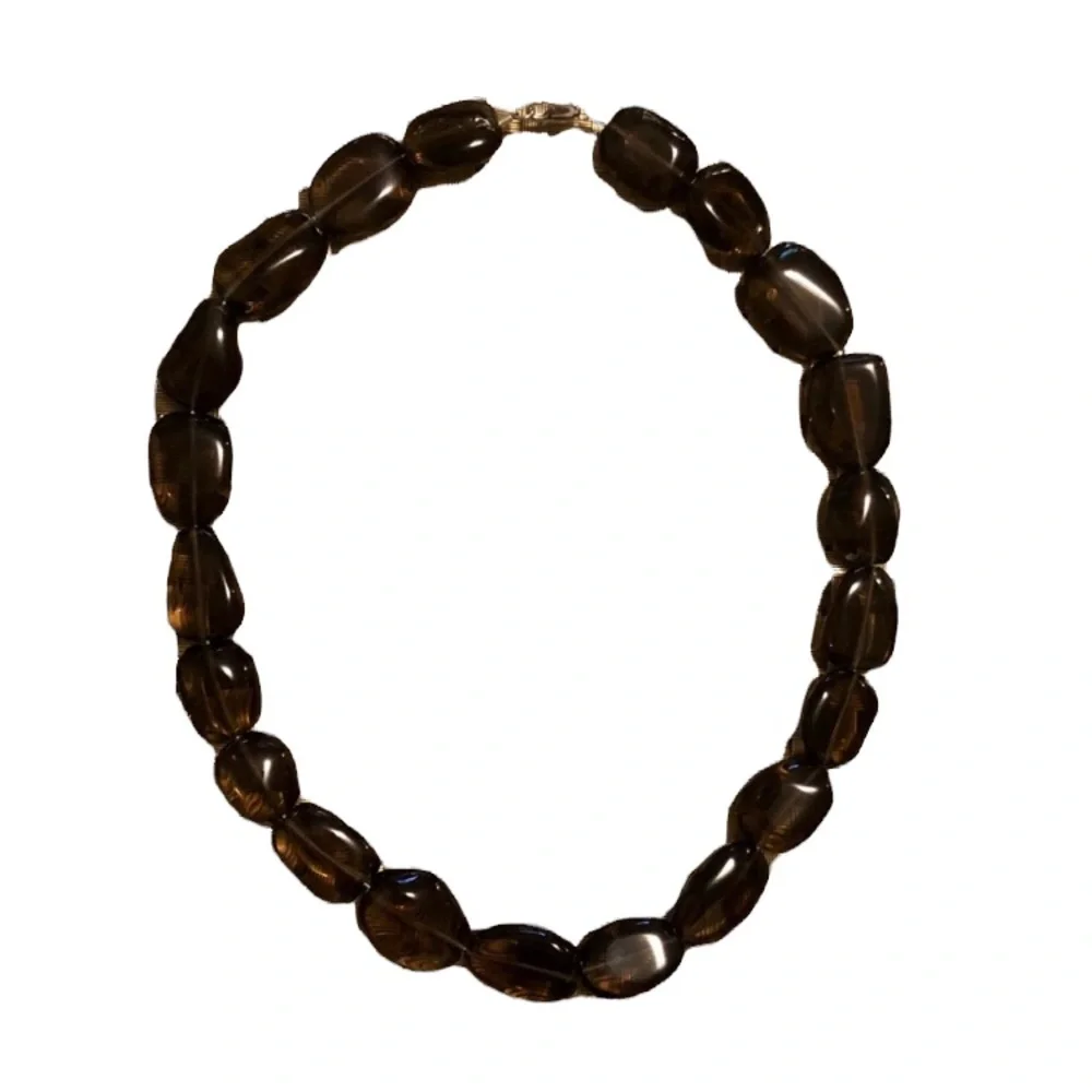 Brown beaded necklace with silver clasp - Picture 1 of 4